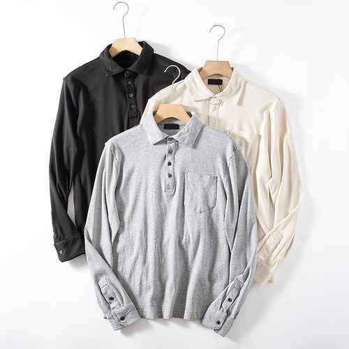 美单/78刀 全棉水洗磨毛 秋男士时尚休闲半门襟衬衫长袖T恤POLO衫