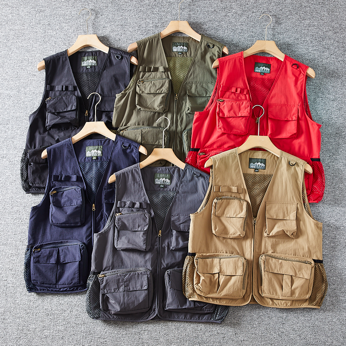 户外机能风透气防泼水!外贸男士多功能透气网眼工装钓鱼马甲背心