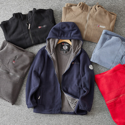 出口挪威 户外防寒保暖 有大码秋冬男女连帽加厚摇粒绒抓绒衣外套