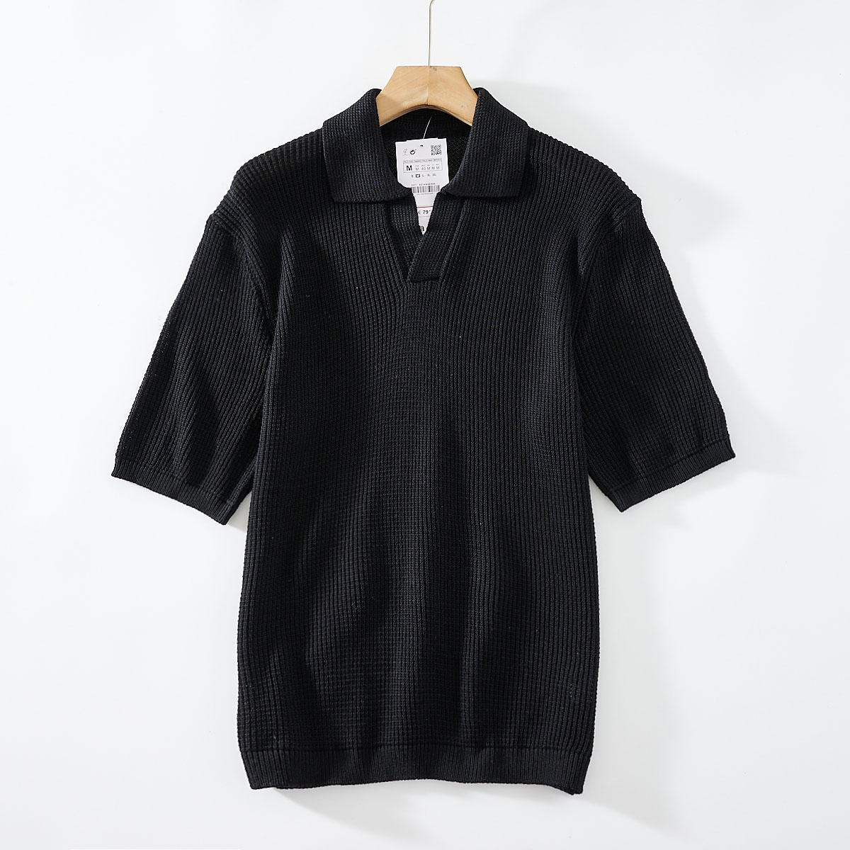 出口西班牙系列~针织华夫格肌理~夏季新款外贸男装翻领短袖POLO衫