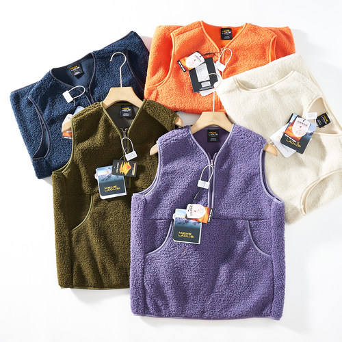 日线联名HEAT聚热保暖摇粒绒秋男女高街休闲半拉链羊羔绒马甲背心