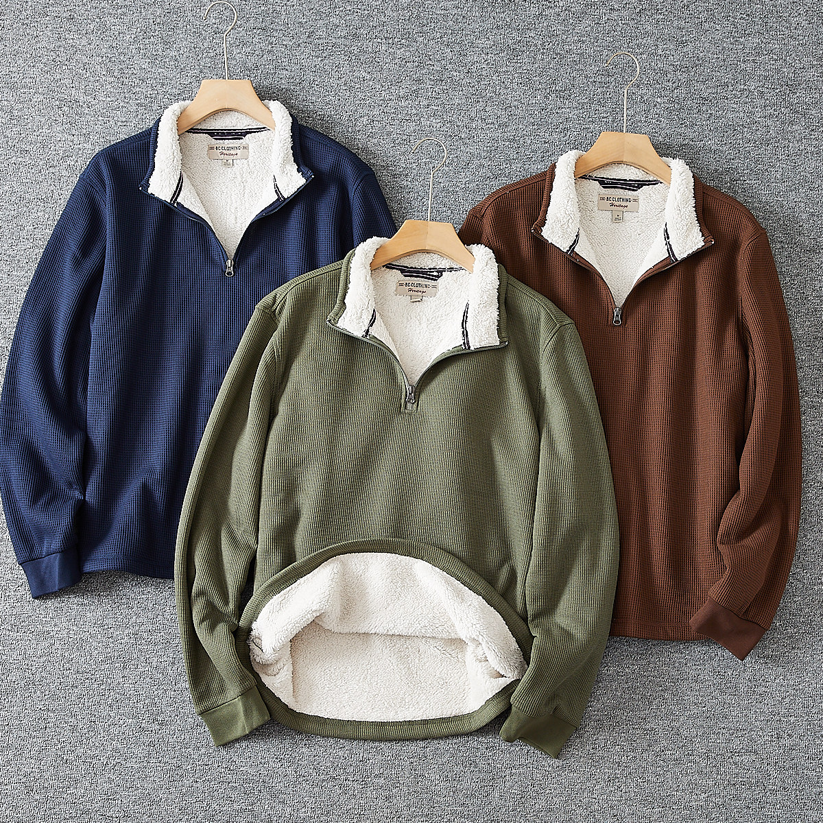 大捡漏 华夫格针织加厚羊羔绒 秋冬男士半拉链立领保暖卫衣打底潮,男装,卫衣,淘宝优惠券,粉丝福利购,淘宝优惠卷