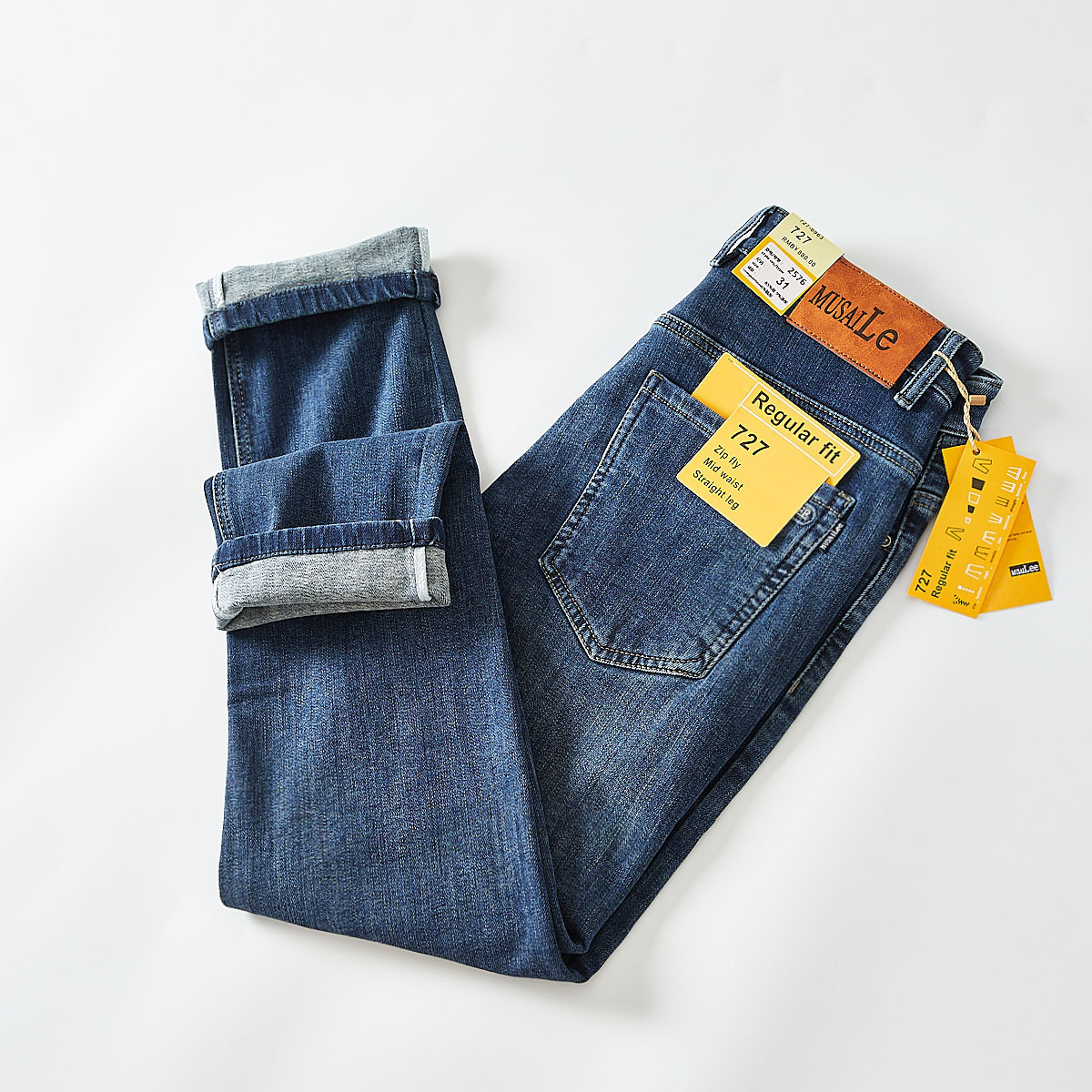 Regular Fit裁剪！舒适有型！男士时尚百搭水洗高弹直筒牛仔裤潮