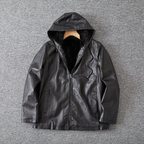 捡漏福利！内里加绒加厚！外贸尾货男士秋冬休闲连帽皮衣夹克外套