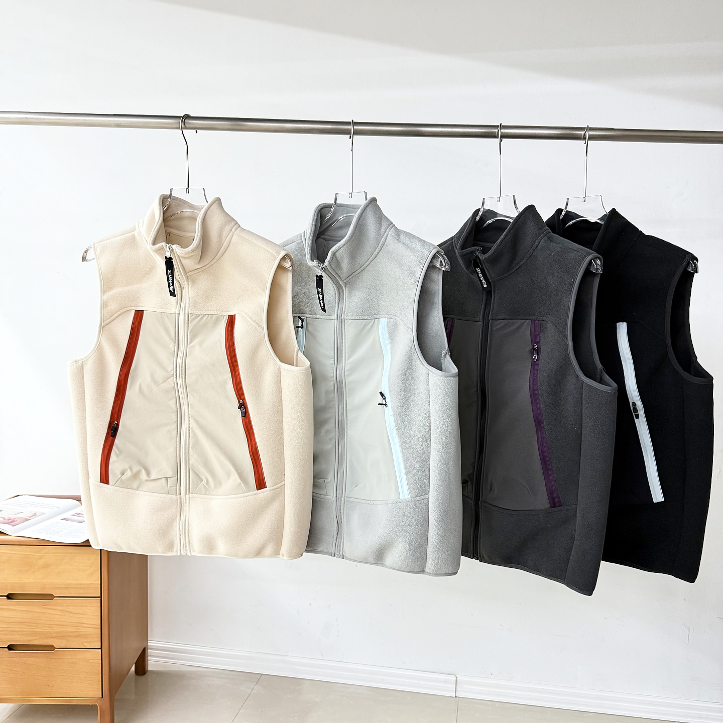 户外机能男女通用双面摇粒绒防风保暖自发热中间层抓绒衣立领马甲