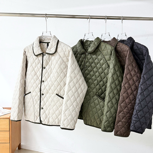 日系巴恩风菱格绗缝轻盈防风秋冬男高街复古休闲谷仓棉衣夹克外套