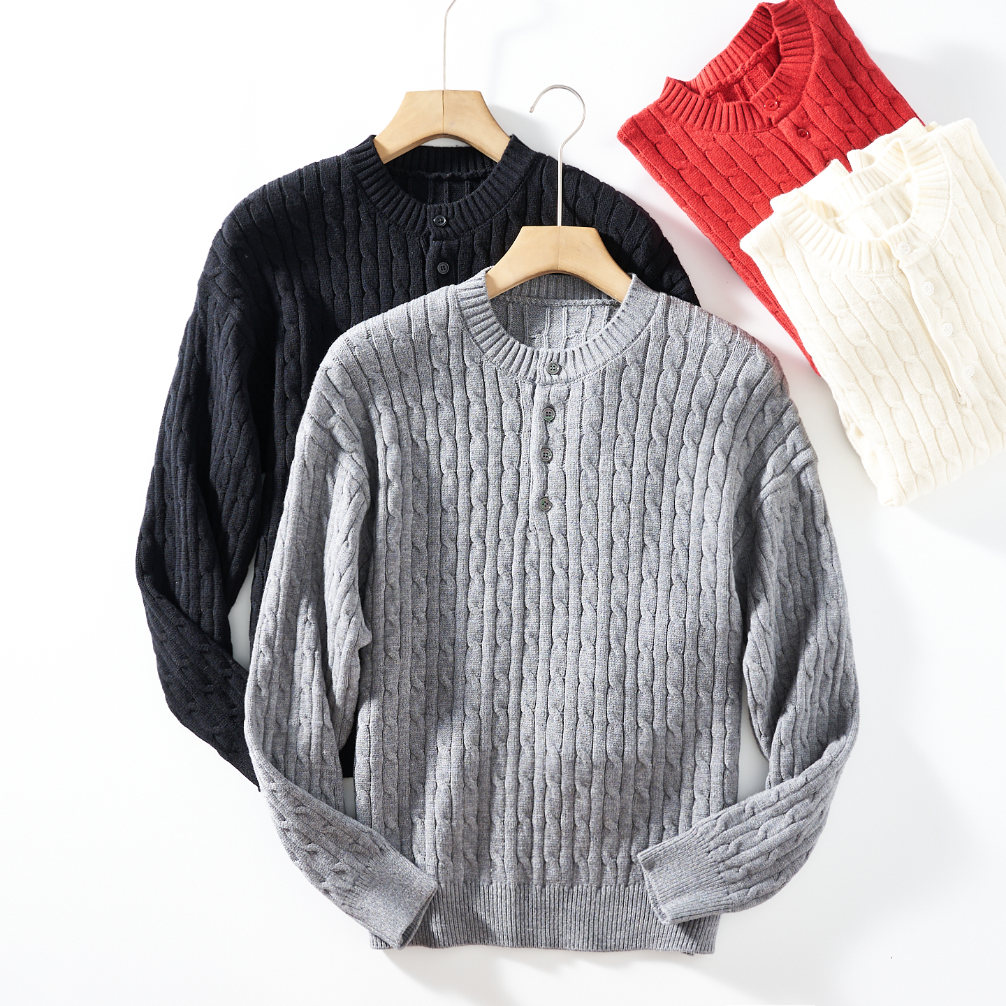 麻花编织工艺！有腔调！秋冬纯色套头舒适外贸男装保暖针织衫毛衣