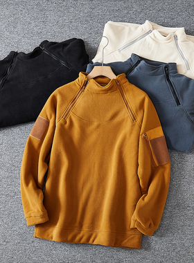 版户外飞禽双拉链双面绒冬加绒加厚防风高密保暖时尚卫衣男