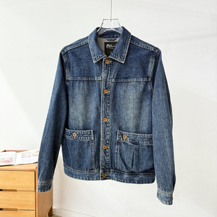 美式复古短款拼接水洗牛仔外套男春秋款外贸男装阿美咔叽硬汉夹克