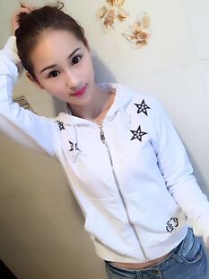克罗抽绳甜美系带心星星印花卫衣开衫短装连帽外套有大码现货