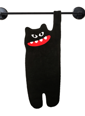 黑猫怪原创可爱卡通猫咪笑脸刺绣擦手巾挂式吸水毛巾小众设计感