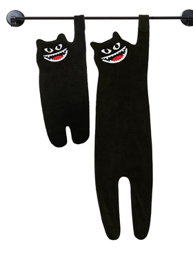原创独立设计绣花黑猫咪毛绒手巾可爱搞怪小众创意挂式手帕擦手巾