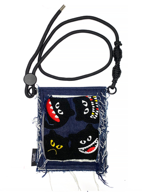 黑猫怪原创 小众设计手机包斜挎包可爱卡通刺绣牛仔做旧小包女士