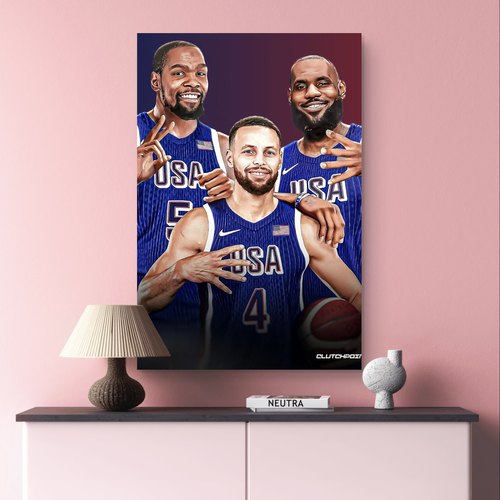 詹杜库合照海报墙贴2024美国男篮詹姆斯杜兰特库里晚安巴黎贴画