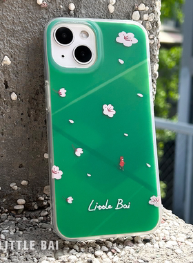 白小白原创iPhone16pro手机壳磨砂苹果17Promax双层imdiPhone15pro绿色14pm抗黄防摔插画不撞壳软壳小众ins