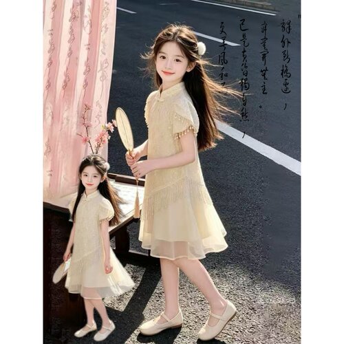 尤画2026夏款新款女童旗袍中式泡泡袖连衣裙68536