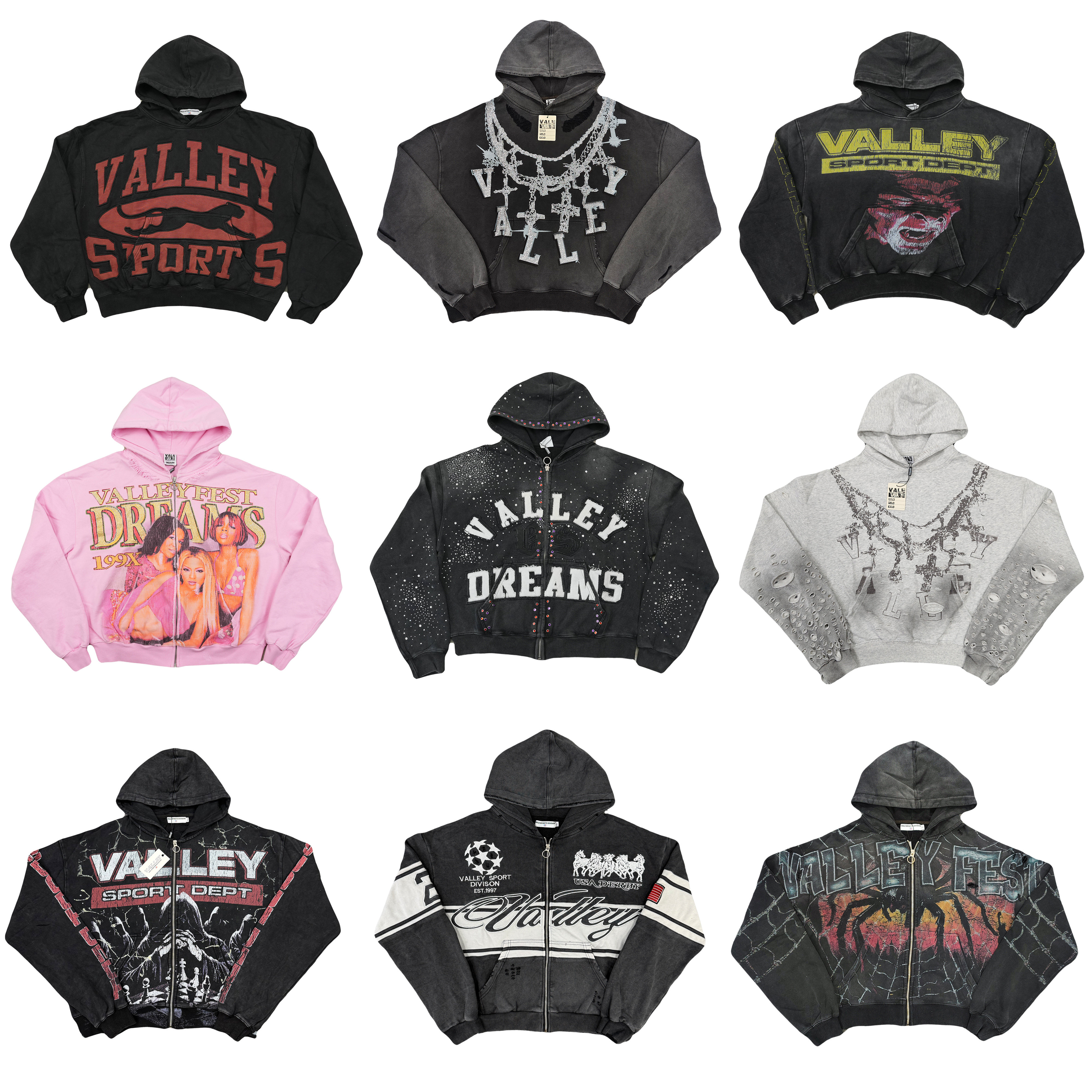thumbnail for Vale Valley American High Street Monogram Print Vintage Washed Vintage Terrain Hooded Sweatshirt Cardigan