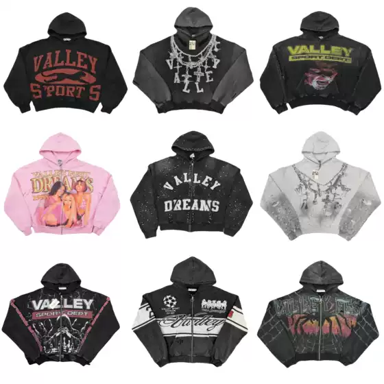 Vale Valley American High Street Letter Print Retro Washed Distressed Terry Hooded Sweatshirt Cardigan