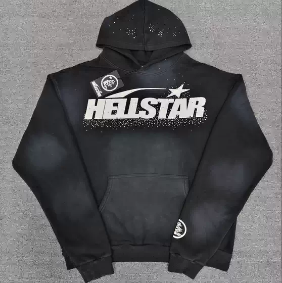 Hellstar Hooded Sweatshirt High Street Washed Vintage Hip-Hop European and American Style Popular Hoodie for Men and Women