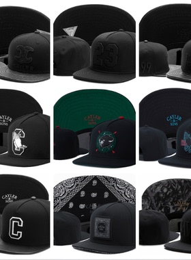 全黑色暗黑刺绣美国嘻哈街舞潮牌滑板说唱hiphop男女平沿棒球帽子