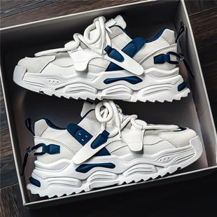 男鞋春秋2025新款初中学生跑步厚底增高小白老爹鞋休闲爆款运动鞋