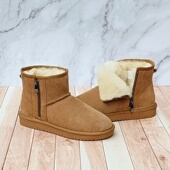 羊毛拉链棉鞋 冬季 羊皮毛一体雪地靴男女真皮防滑加厚保暖东北大码