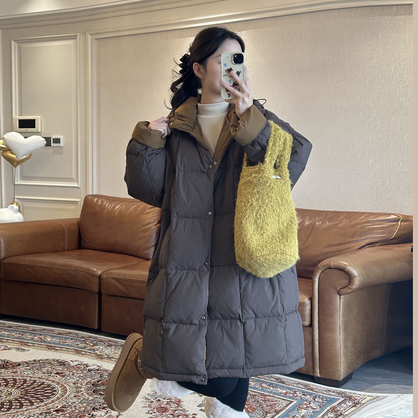 孕妇羽绒服韩版冬装白鸭绒大码休闲时尚连帽保暖中长款过膝女外套