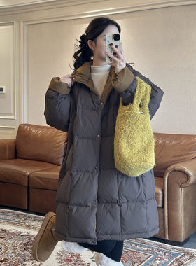 孕妇白鸭绒连帽保暖过膝羽绒服