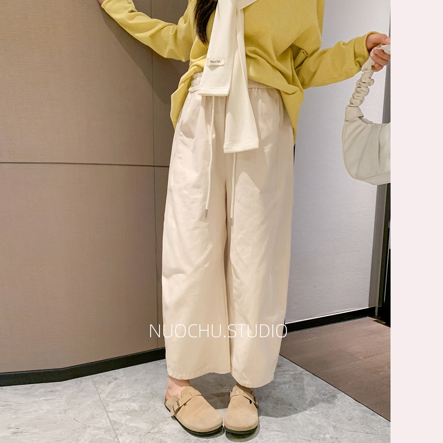 诺初◆韩系抽绳孕妇阔腿裤春秋托腹宽松直筒显瘦遮肚孕期休闲裤子