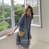 诺初孕妇装 可哺乳衣服孕妇裙小个子 森系彩色扣子棉布连衣裙夏装