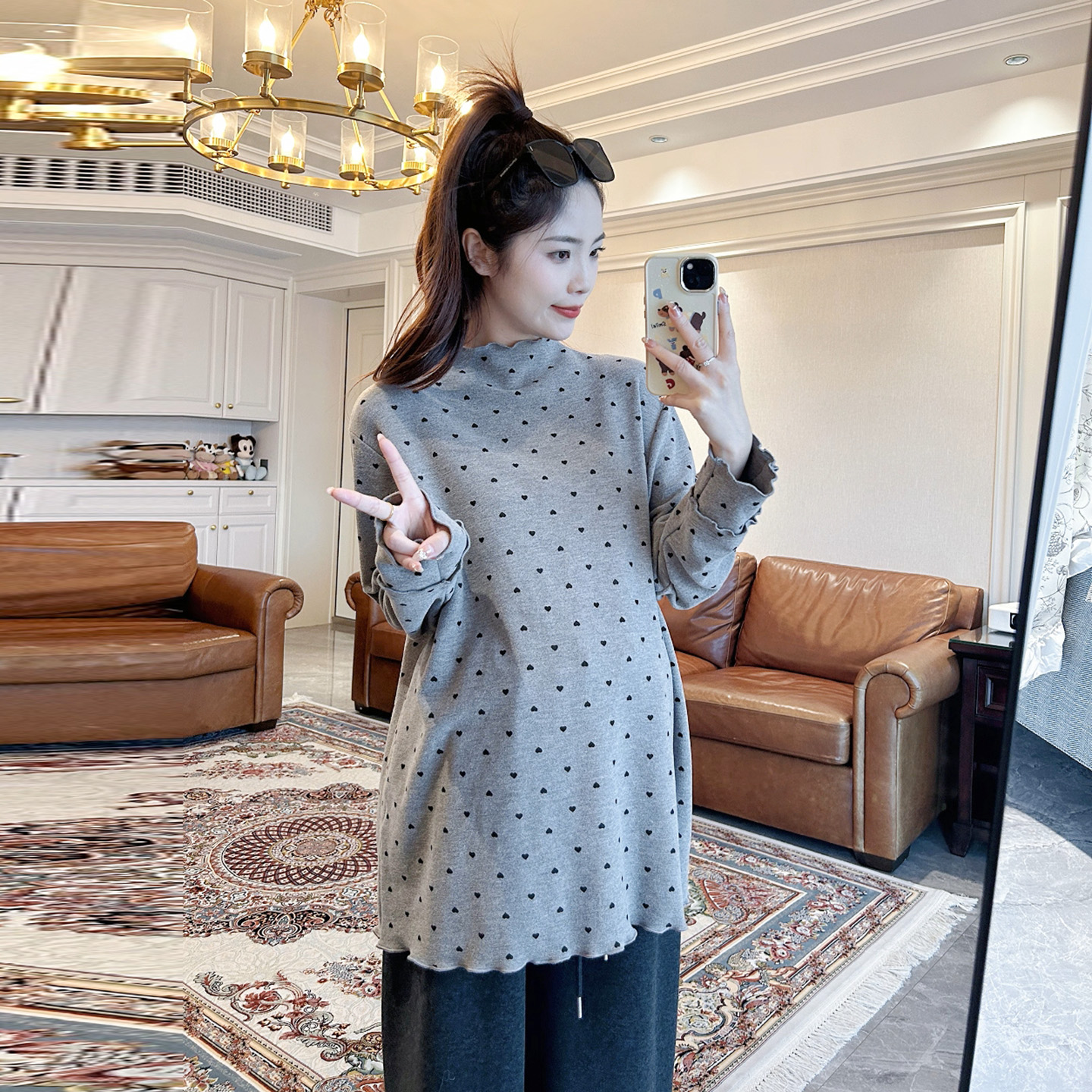 孕妇秋冬款小圆点打底衫