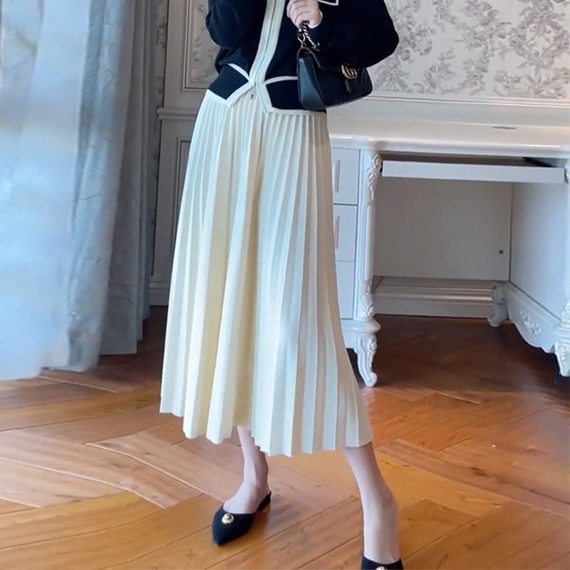 诺初◆孕妇杏色半裙a字垂坠感半身裙春夏新款气质中长款百褶裙子