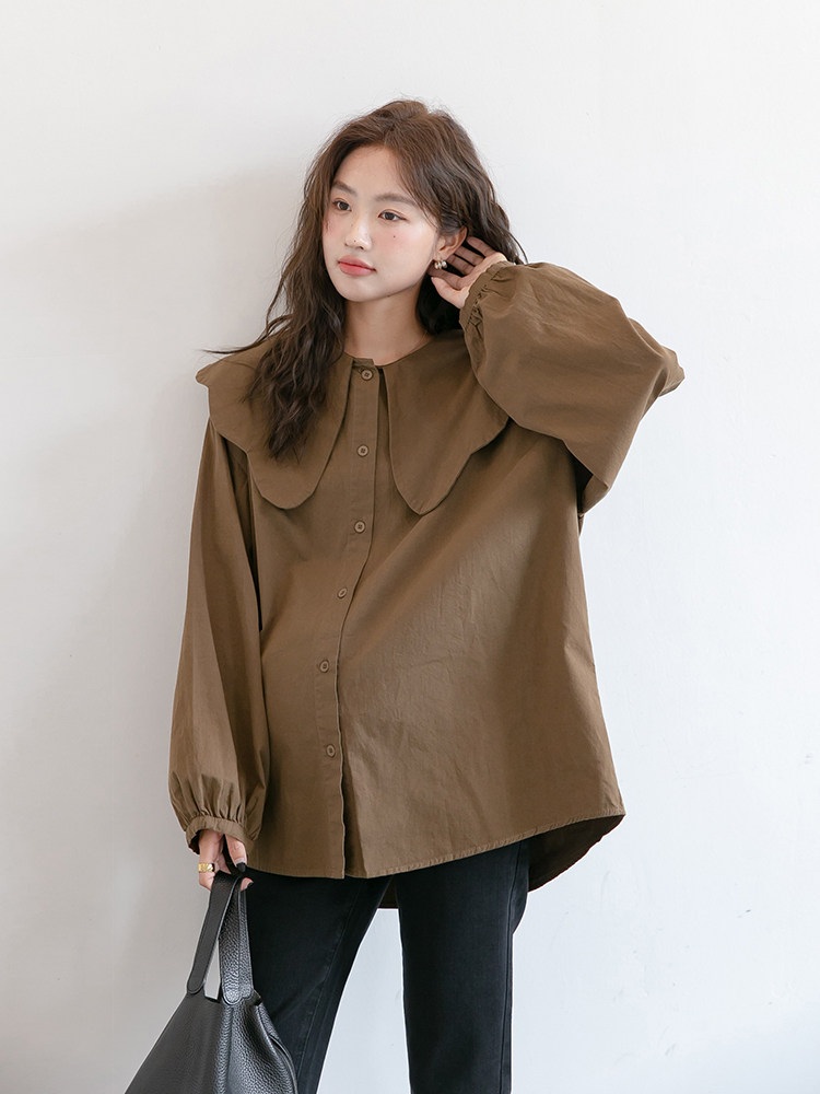 클라우드 칼라 셔츠 한 장 출산 셔츠 프렌치 스위트 인형 칼라 트렌디 엄마 고급 기질 휴가 스타일 셔츠