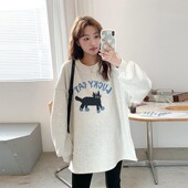 孕妇卫衣外套春秋卡通猫舒适休闲春装 上衣慵懒宽松圆领加绒打底衫