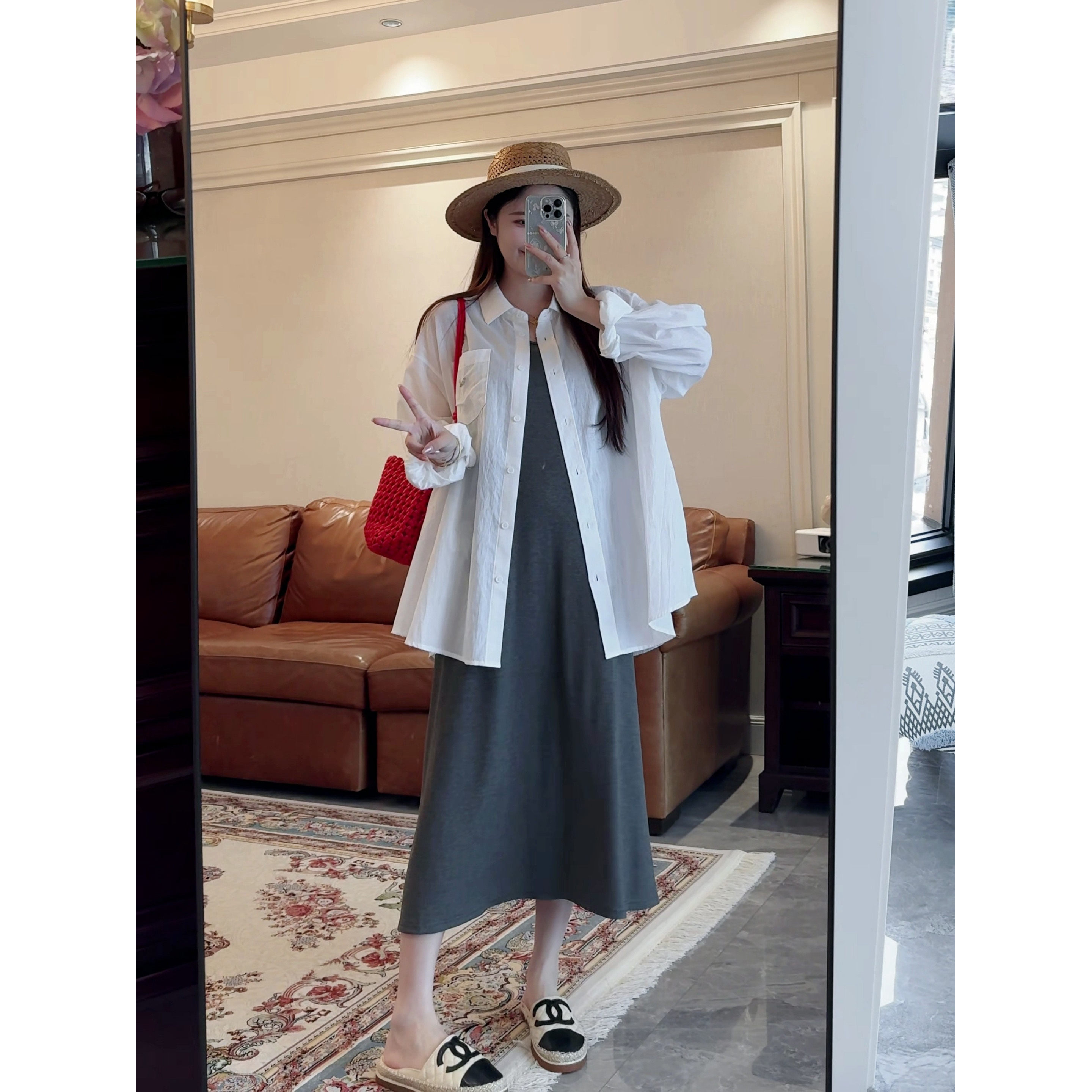 冰凉垂感莱赛尔~无袖背心连衣裙孕妇装夏款宽松显瘦百搭打底长裙