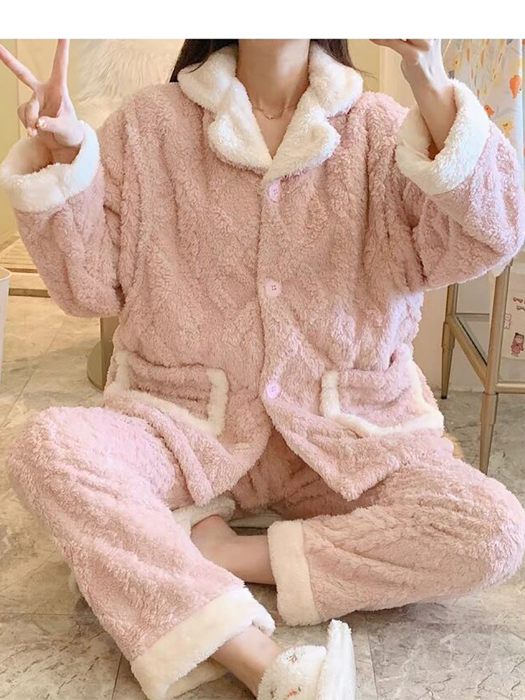 산모 잠옷 가을 겨울 산후 수유 수유복 산호 벨벳 라펠 두꺼운 플러스 벨벳 따뜻한 요양원복