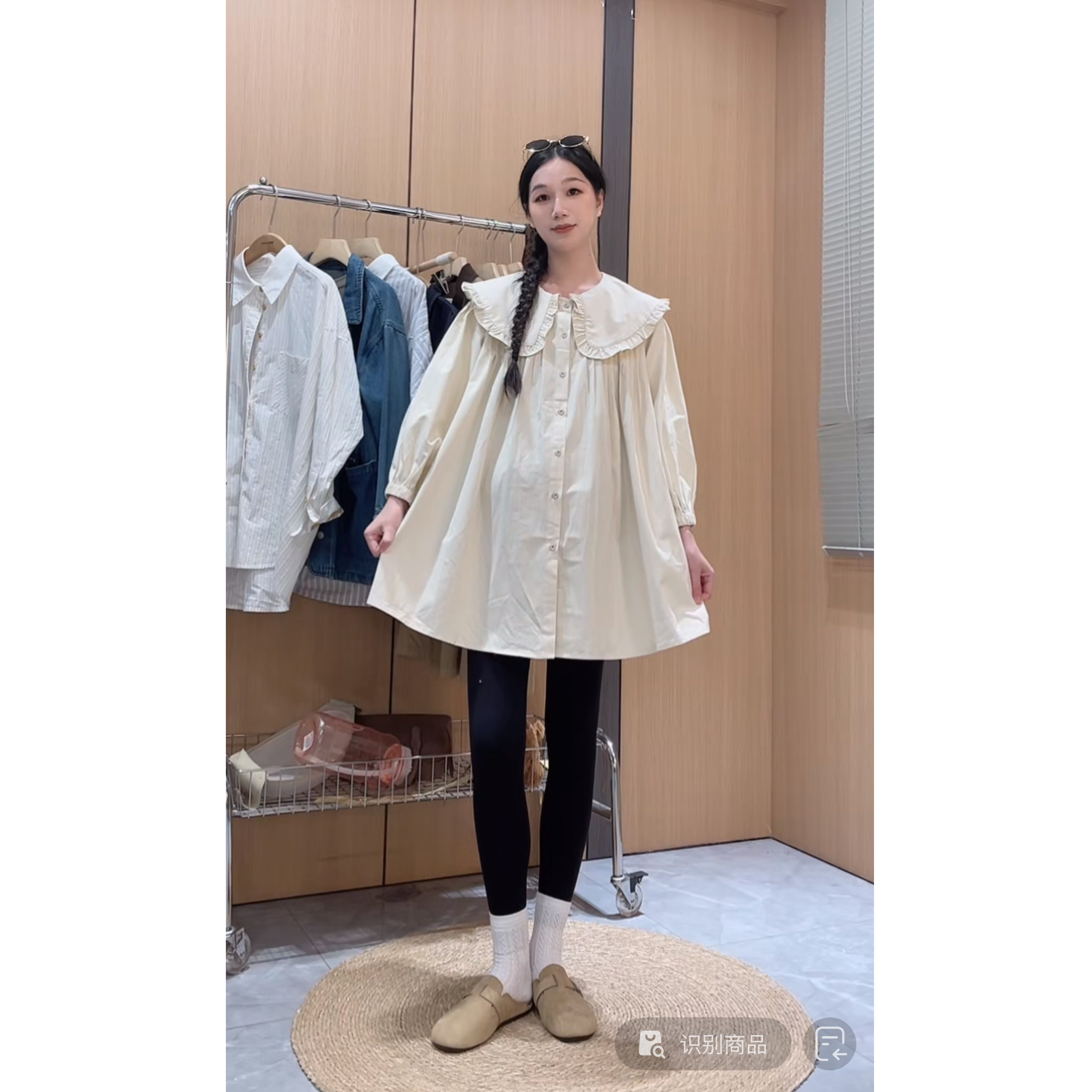 春秋孕妇娃娃领泡泡袖显瘦衬衫