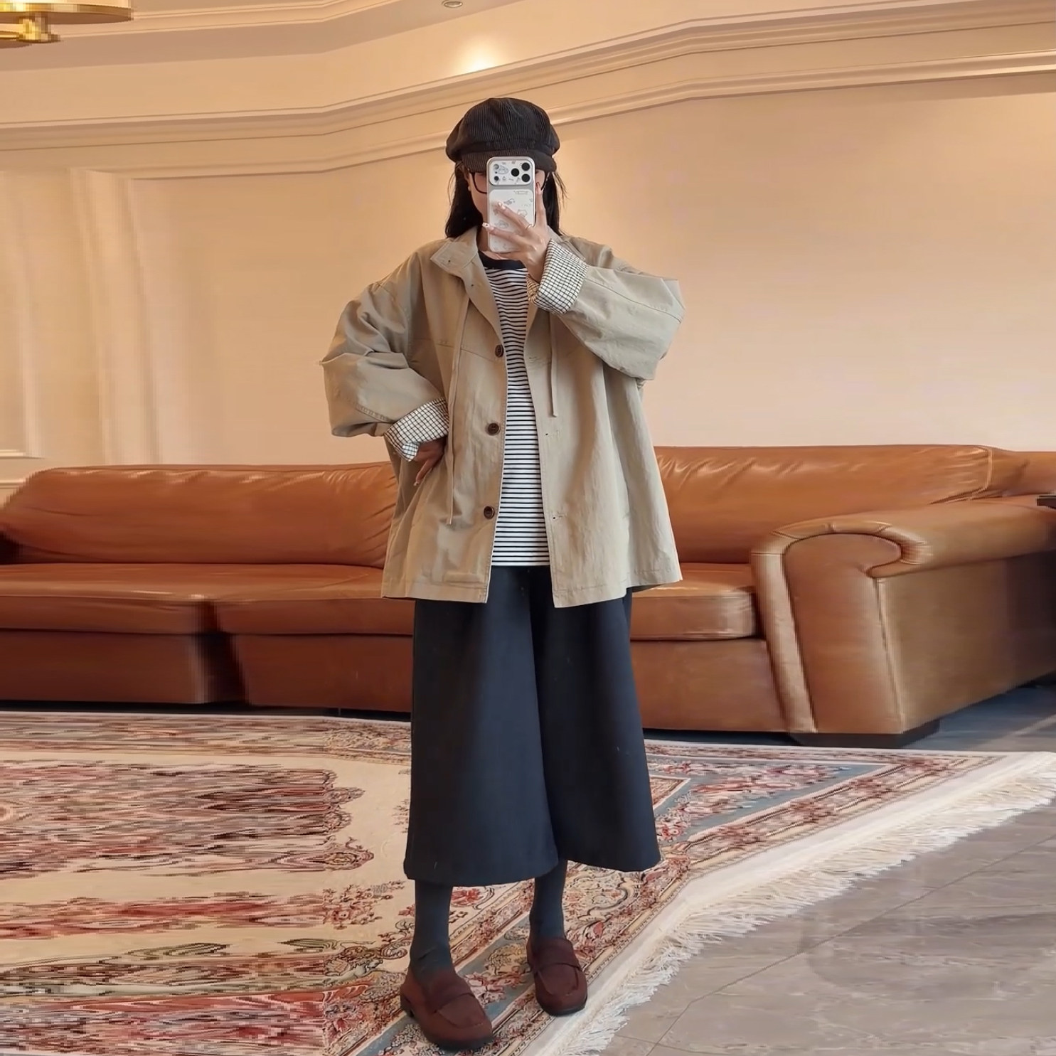 孕妇装松弛感卡其蝴蝶结风衣女秋