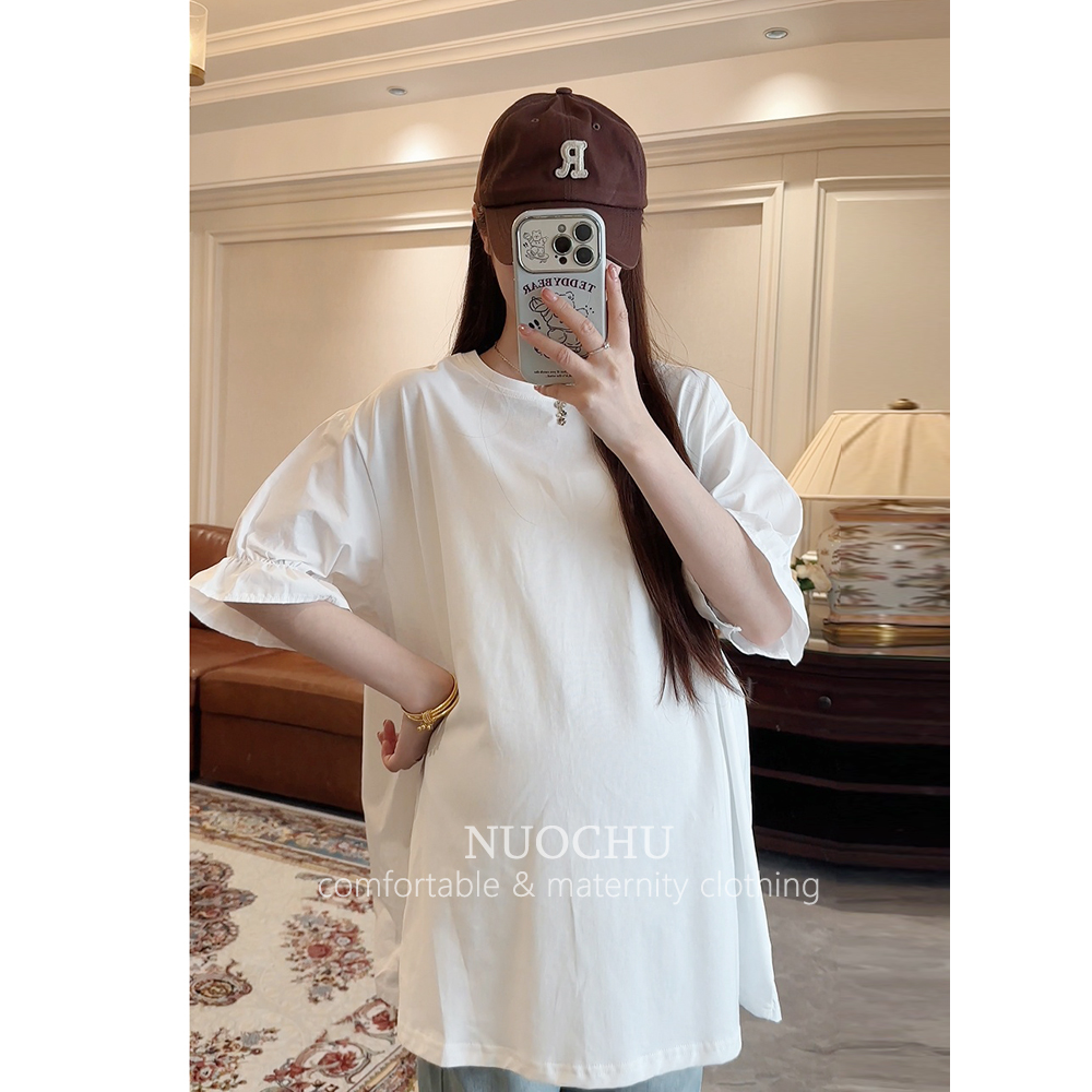 孕婦白色圓領短袖上衣
