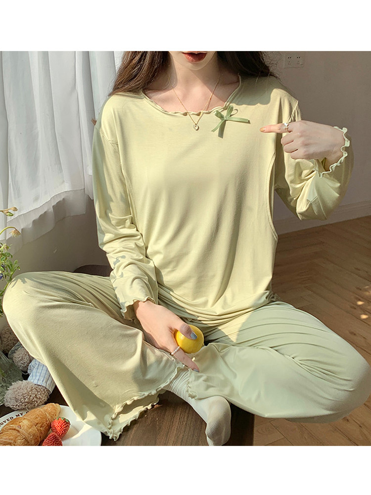 임산부 수유 잠옷 여름 얇은 모아레 감금 옷 임신 가정복 산후 수유 옷 풀오버 6 개월