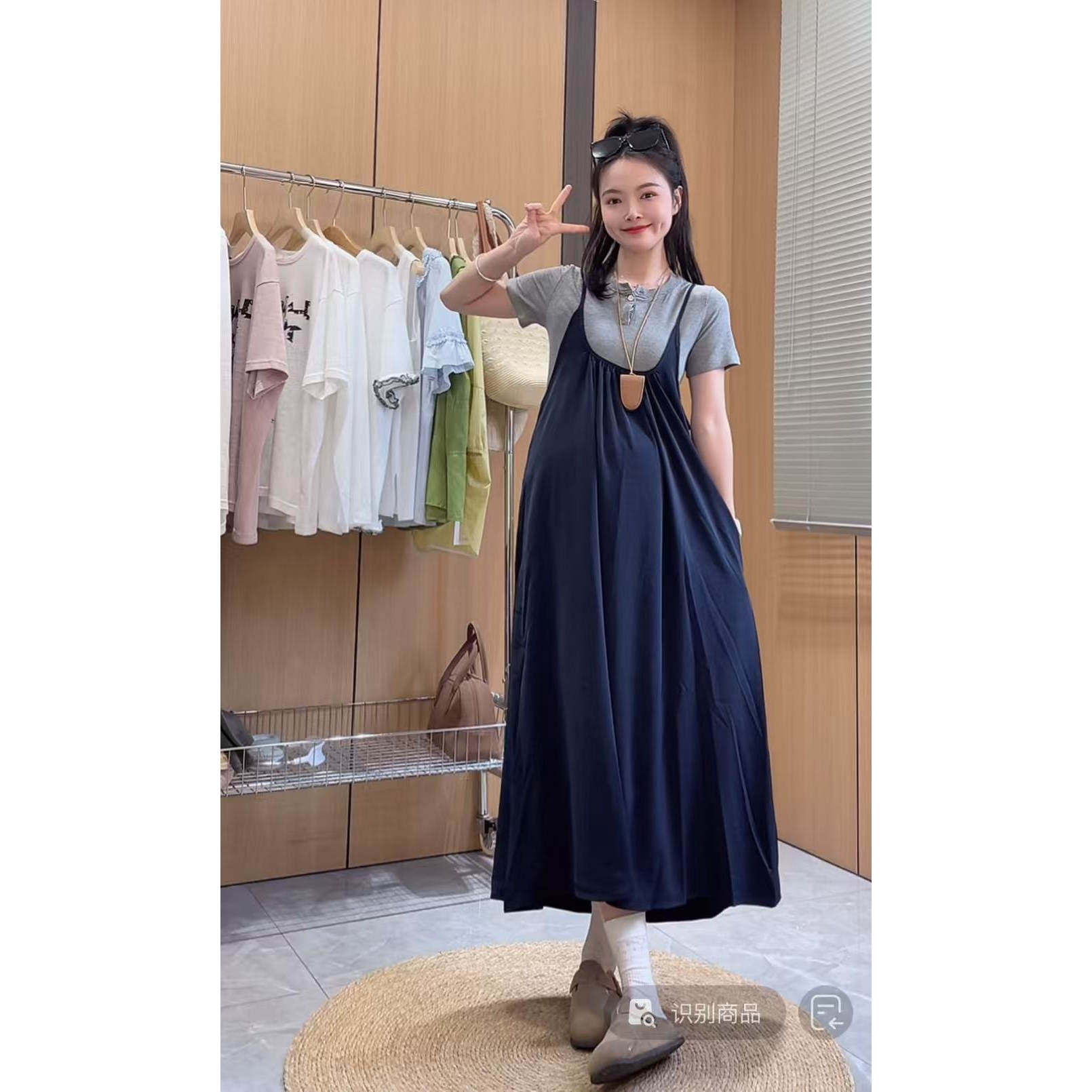 ◆显瘦遮肉套装◆韩版短袖T恤吊带裙两件套女夏季孕妇装气质时尚