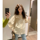 春秋新款 孕妇装 时尚 娃娃领上衣奶杏色长袖 纯色花瓣领 衬衫 诺初