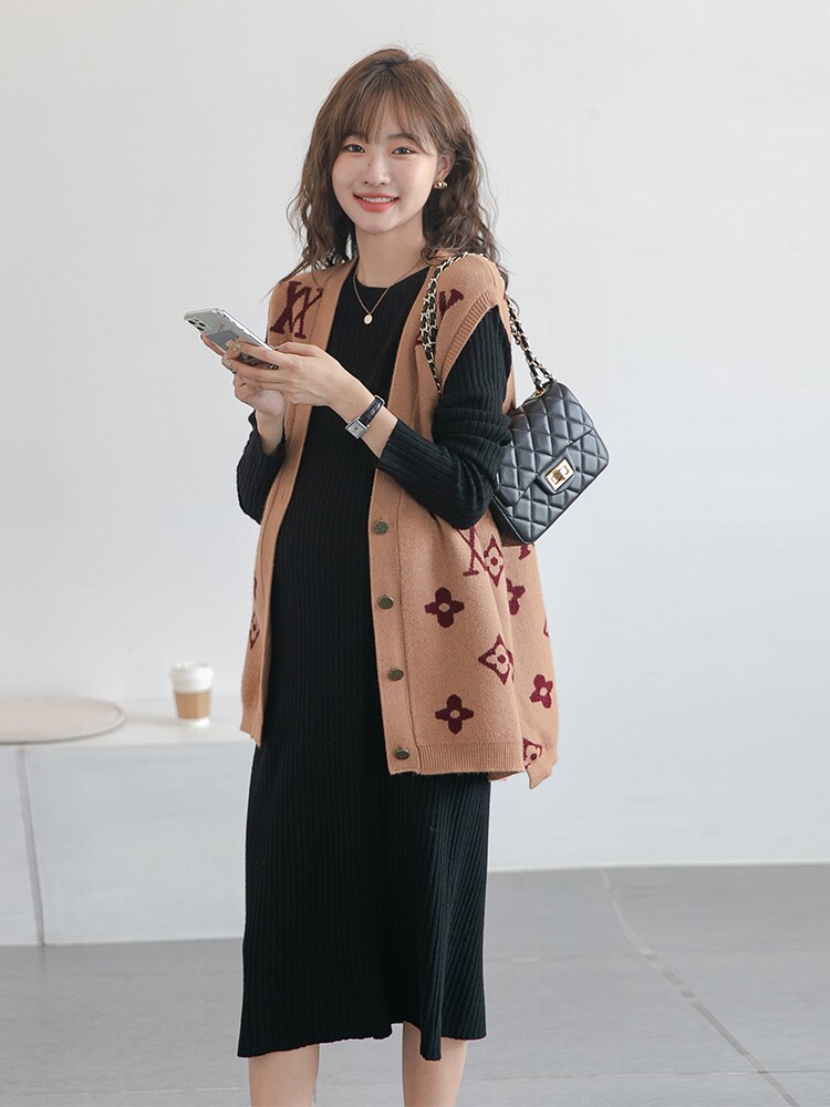 서양식 임산부 가을옷 정장 패셔너블한 한복 조끼 재킷 슬림한 니트 밑단 원피스 화끈한 엄마