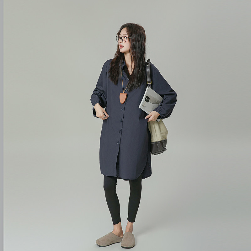 极简◆孕妇连衣裙秋装衬衫女新款气质宽松遮肚裙子白色长袖衬衣裙