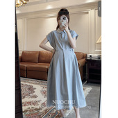 诺初 薄款 孕妇装 优雅气质连衣裙夏季 翻领收腰显瘦长裙子 法式