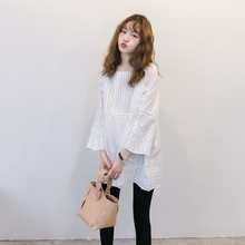 衬衣气质白色娃娃衫 孕妇衬衫 宽松女2021春秋上衣 中长款 韩版 春装