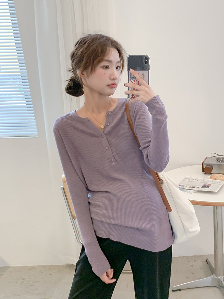 순수한 욕망 스타일 봄 가을 임산부 핏 니트 스웨터 브이넥 레이지 탑 새로운 수유 긴팔 하의 셔츠