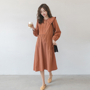 新款 秋季 连衣裙洋气甜美娃娃裙棉麻外出可哺乳裙 孕妇装 可可西里