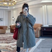 格子拼接收腰棉袄加厚保暖外套 连帽棉衣时尚 孕妇装 棉服女秋冬新款