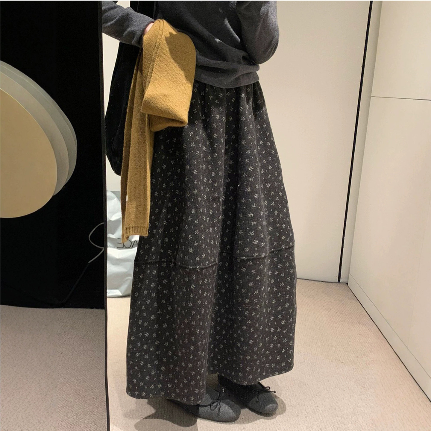 复古碎花孕妇毛呢半身裙